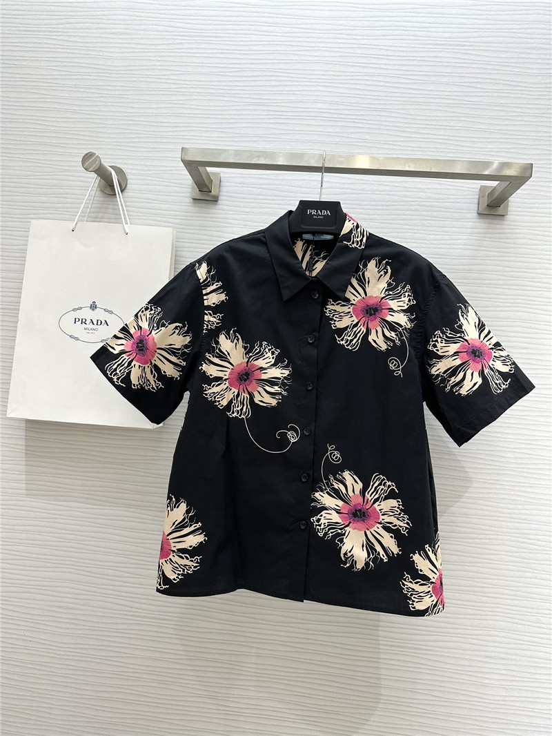 Pra*a printed short-sleeved shirt replicas clothes