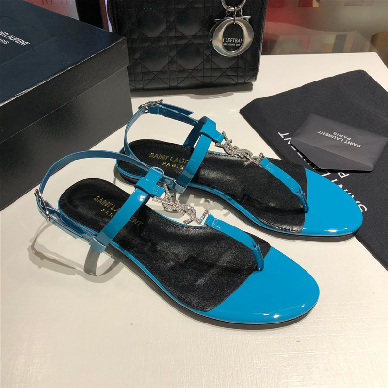 Sa1nt Lau*nt cassandra blue patent crystal metal sandals