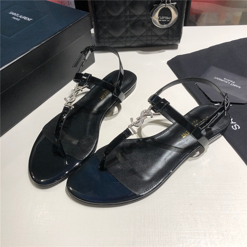 Sa1nt Lau*nt cassandra black patent crystal metal sandals