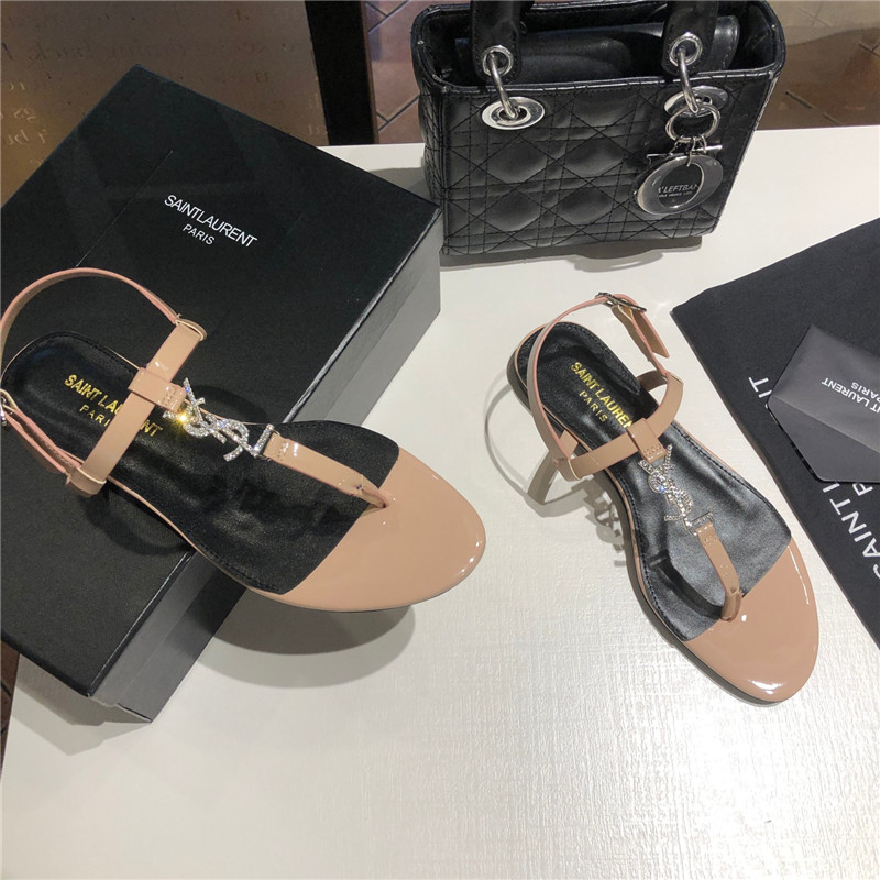 Sa1nt Lau*nt cassandra beige patent crystal metal sandals