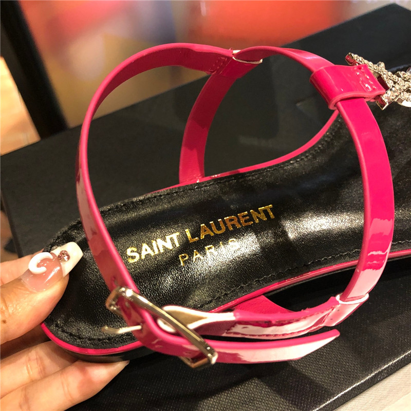 Sa1nt Lau*nt cassandra fuchsia patent crystal metal sandals