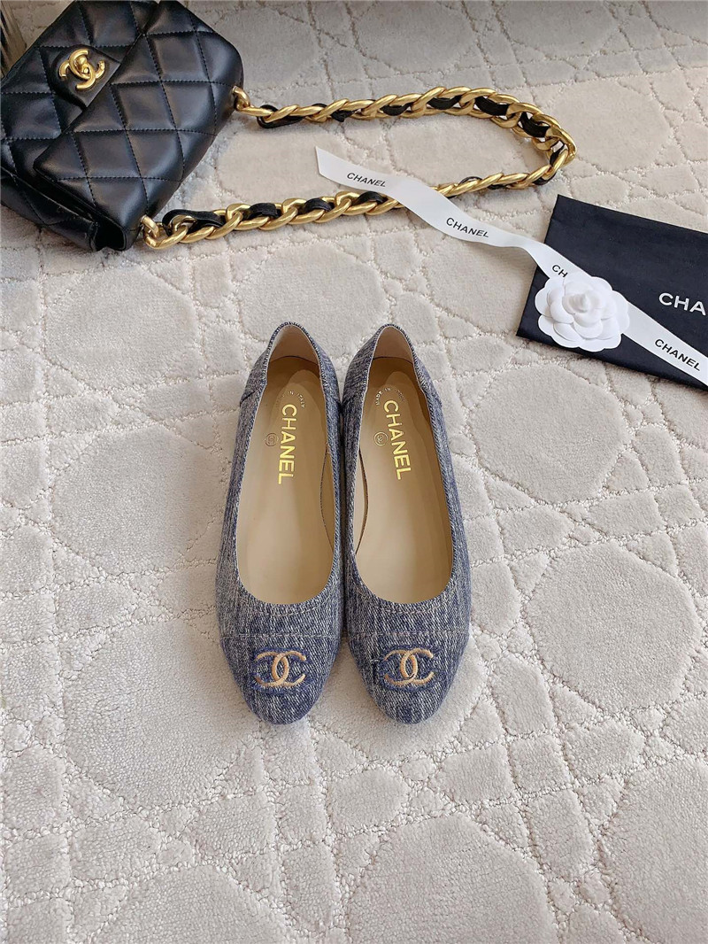 Ch**el washed denim ballet flats in navy