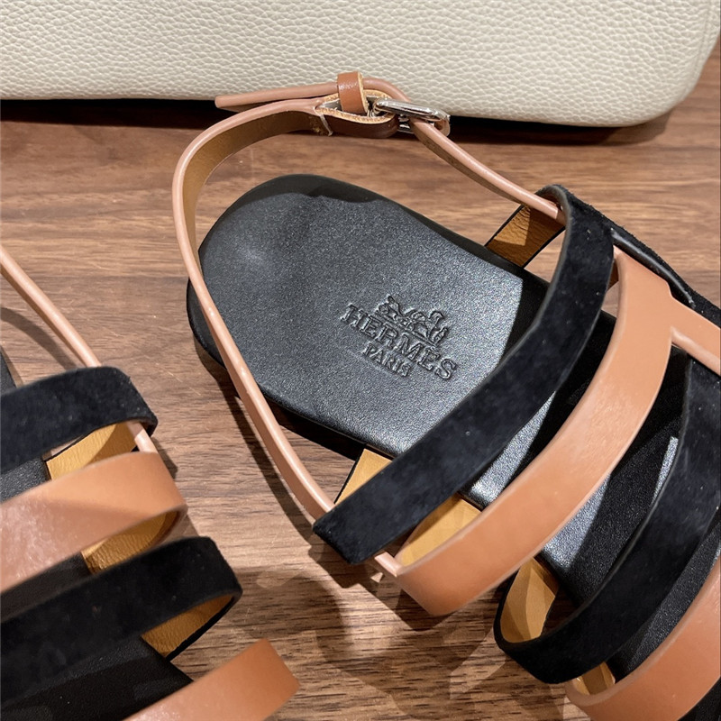 H**me5 ephese sandal in black suede and calfskin