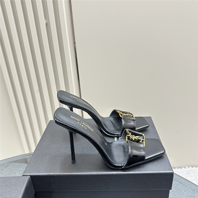 Sa1nt Lau*nt black patent leather square toe babylon mules