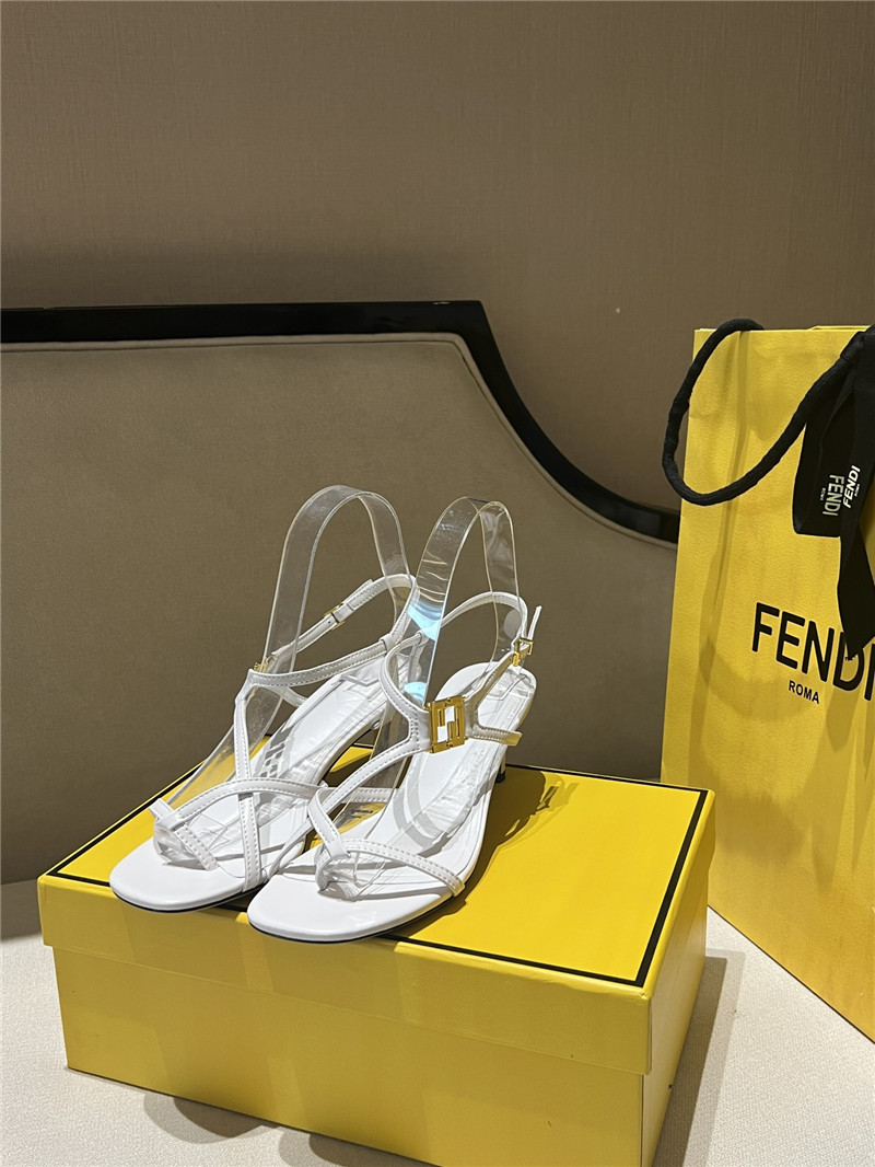 F**di ffold white leather square toe cross strap sandals