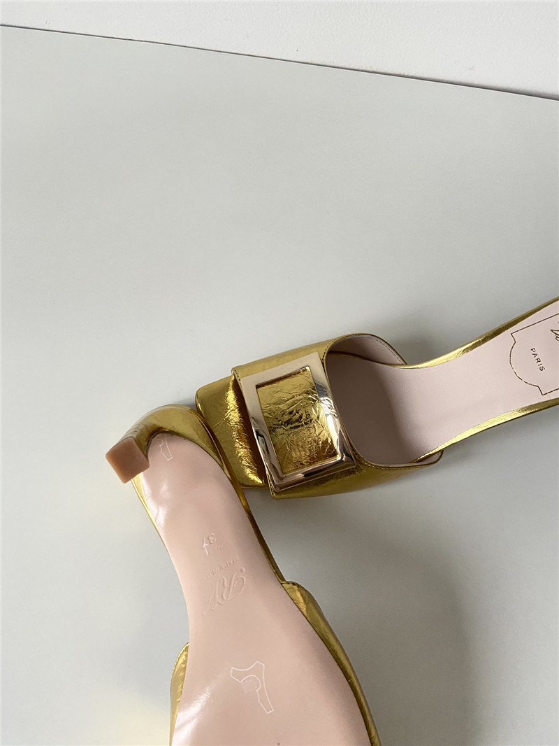 roger u1u1er trumpet gold metallic leather mules