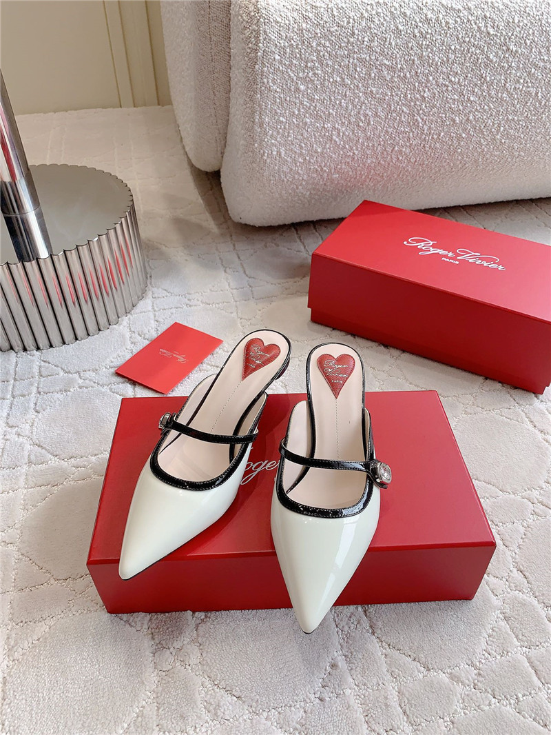 roger u1u1er mary jane virgule mules white and black patent