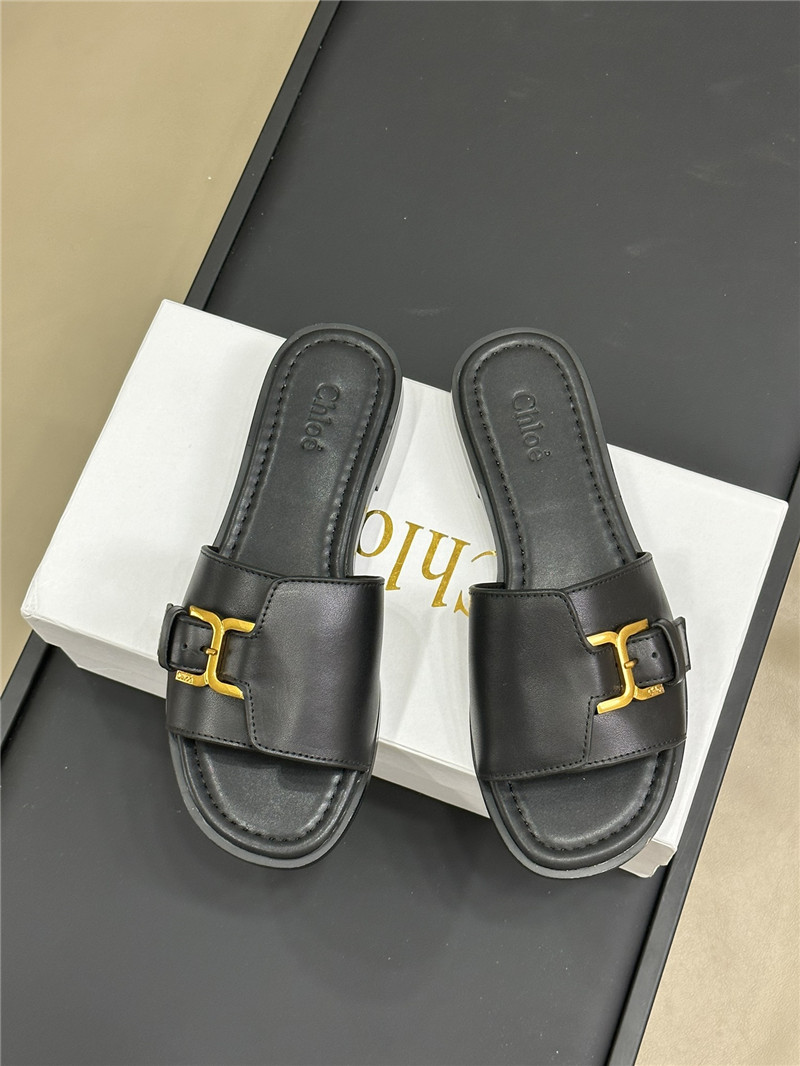 Chloé Marcie Black Calfskin Slides