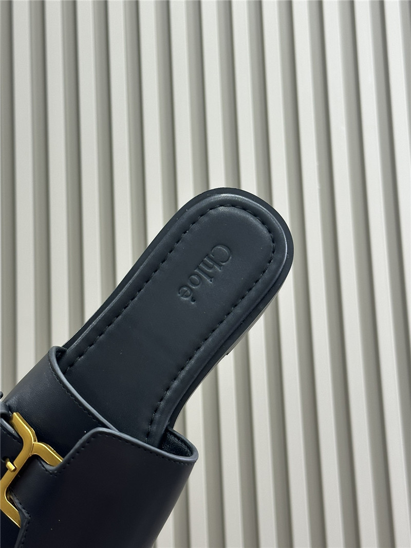 Chloé Marcie Black Calfskin Slides