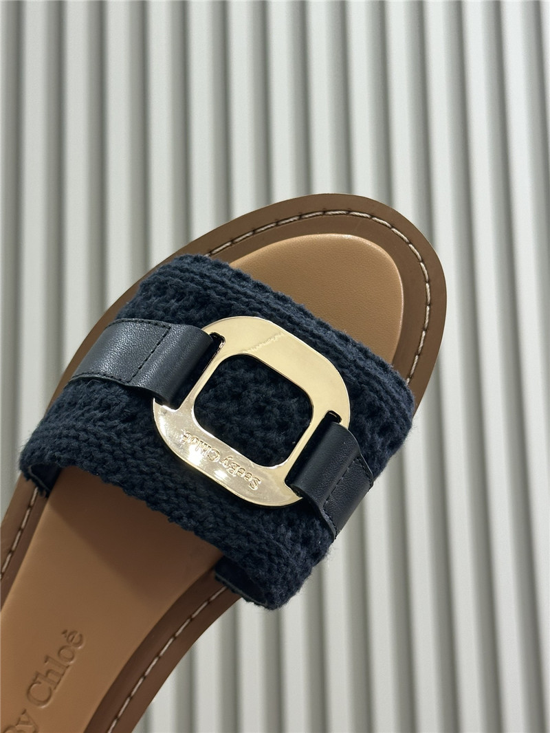 Chloé Crochet Buckle Slides in Black and Beige