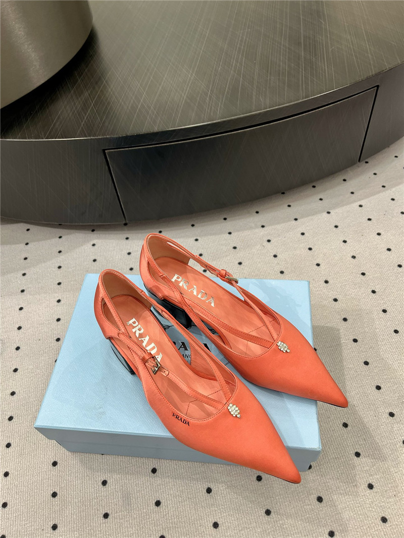Pra*a orange satin cut-out pumps in silk viscose
