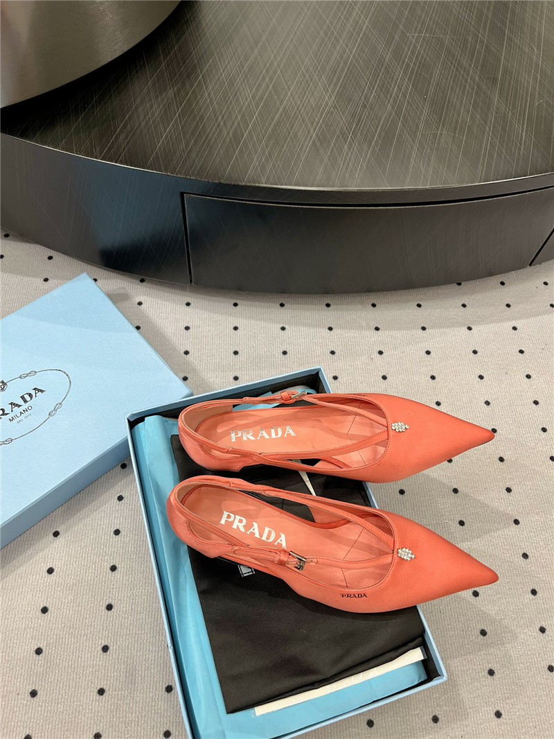 Pra*a orange satin cut-out pumps in silk viscose