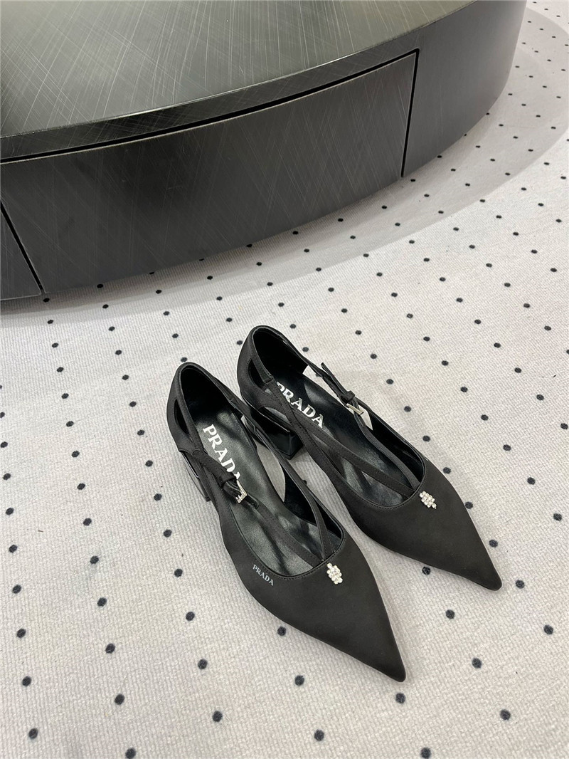 Pra*a black satin cut-out pumps in silk viscose