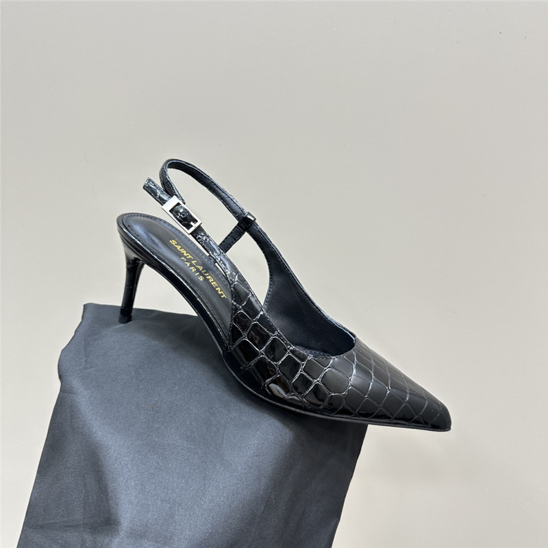 Sa1nt Lau*nt vendome slingback pumps in black croco leather