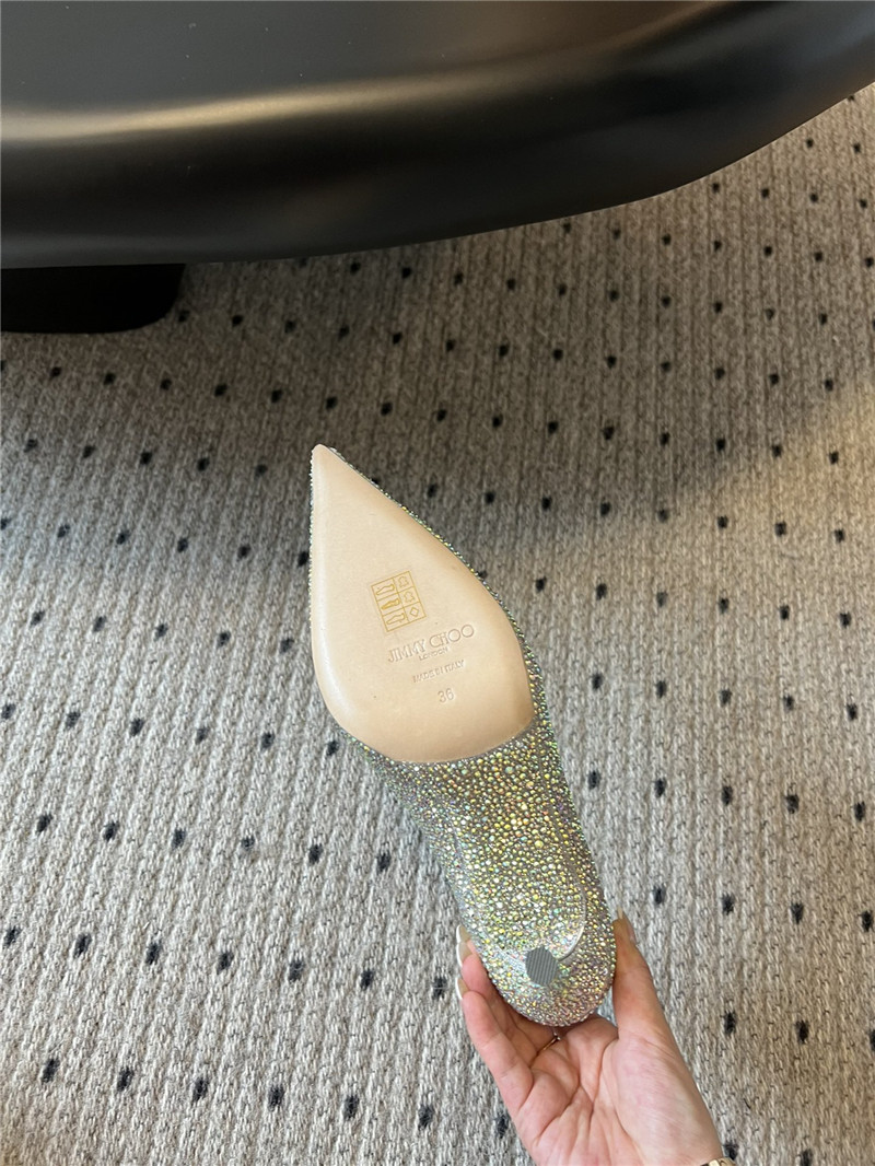 J1m*y Ch00 iridescent crystal pointed-toe pumps with he**ts
