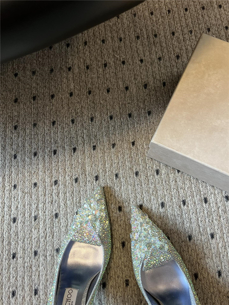 J1m*y Ch00 iridescent crystal pointed-toe pumps with he**ts