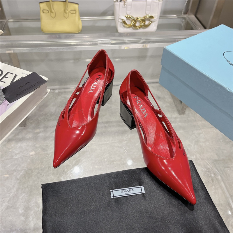 Pra*a cut-out red brushed leather chunky pumps