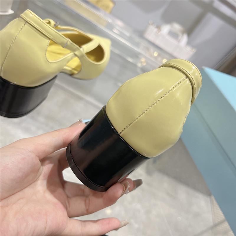 Pra*a cut-out yellow brushed leather chunky pumps