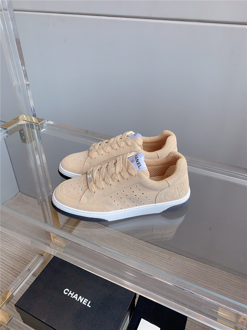 Ch**el brown calfskin lace-up sneakers