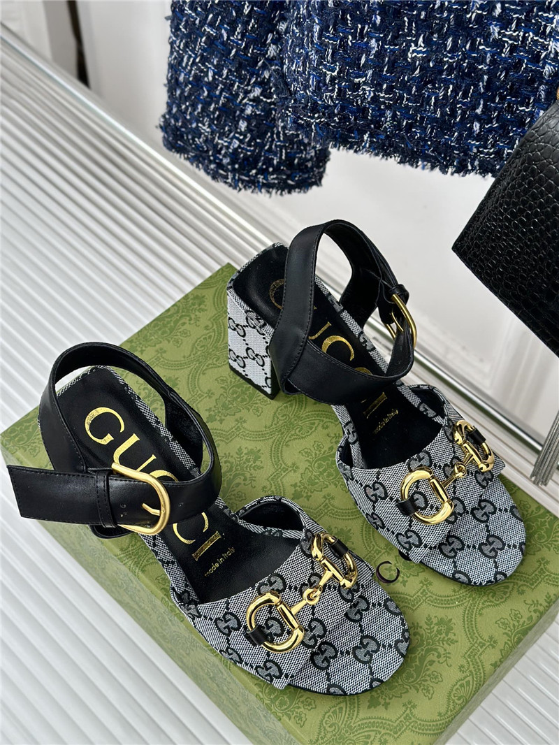 Gvc*1 horsebit sandal in black and white gg canvas