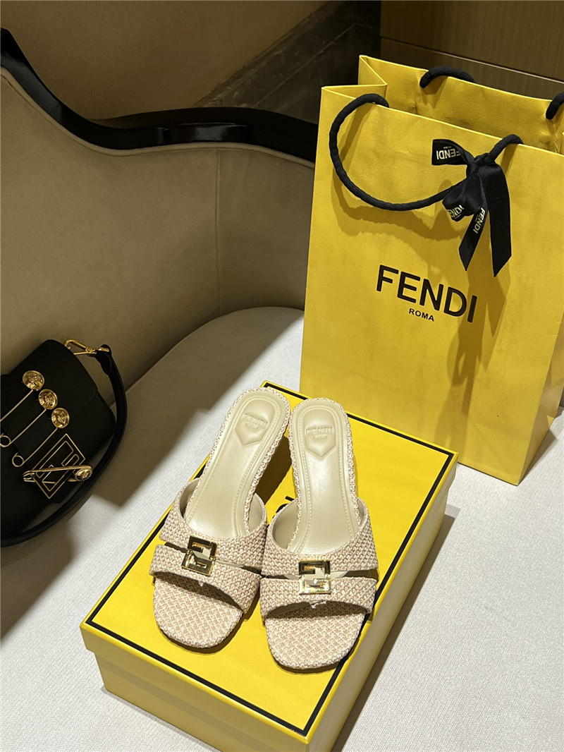 F**di ffold beige cotton fiber sandal mules