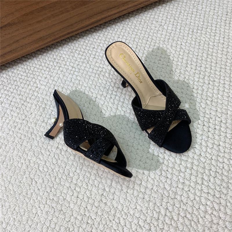 D10r tribales heeled slides black suede with strass