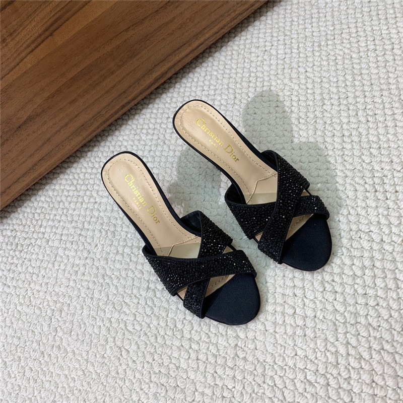 D10r tribales heeled slides black suede with strass