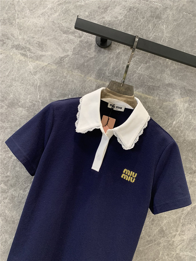M1um1u lapel contrast lace decoration short sleeves replica clothes