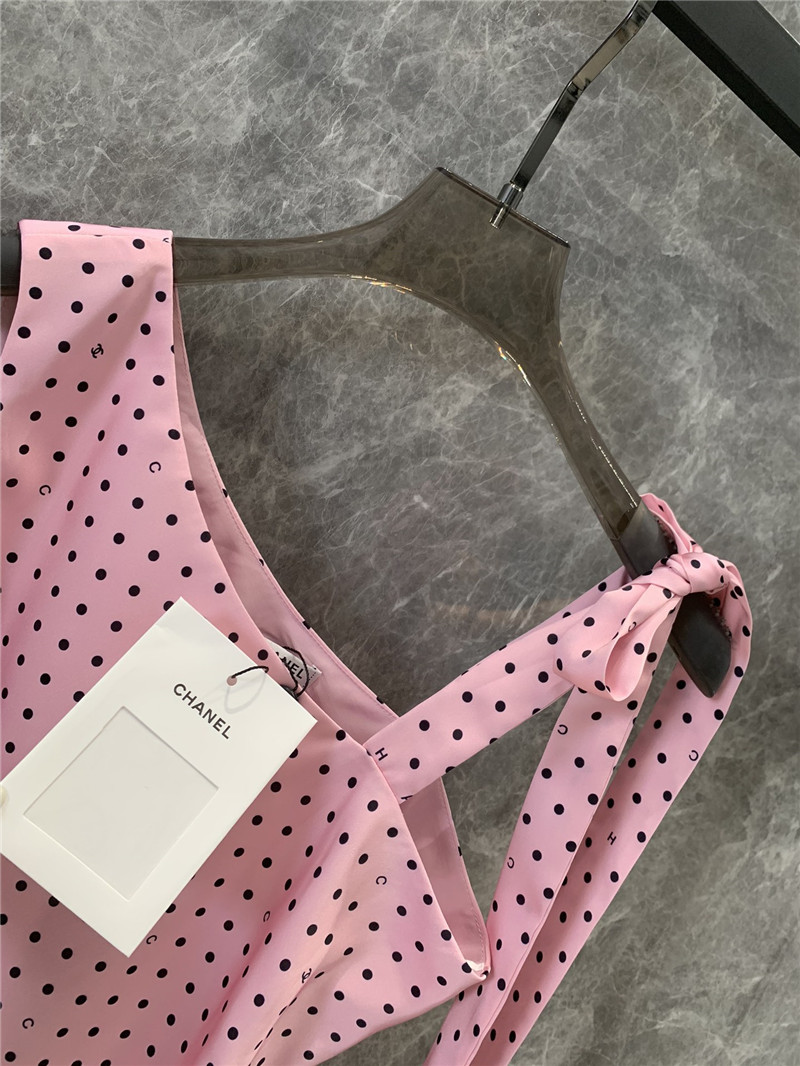Ch**el pink polka dot off-shoulder strappy vest top replica clothes