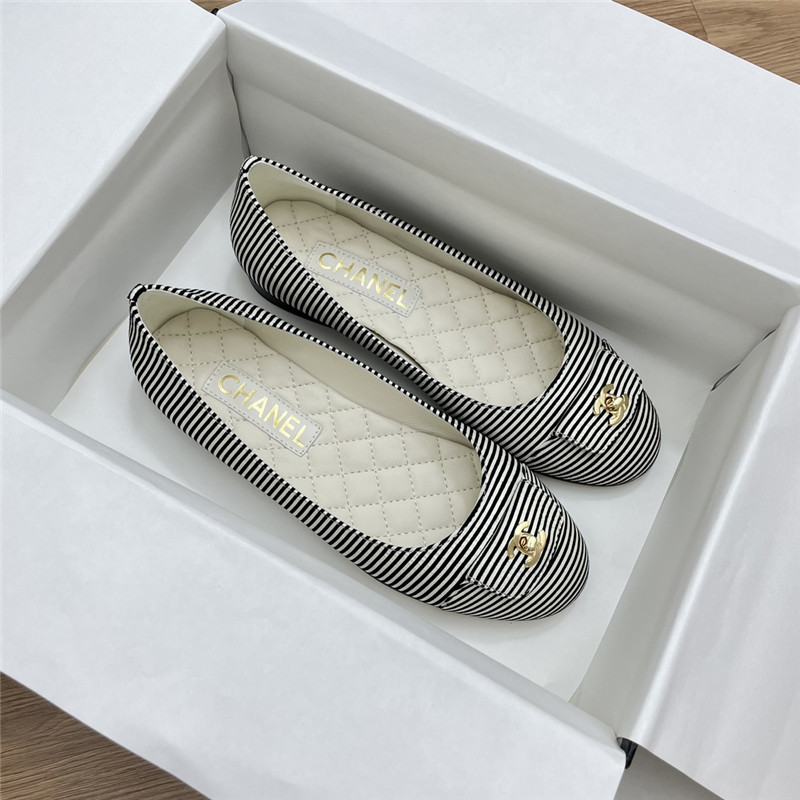 Ch**el ballet flats black & white stripe canvas