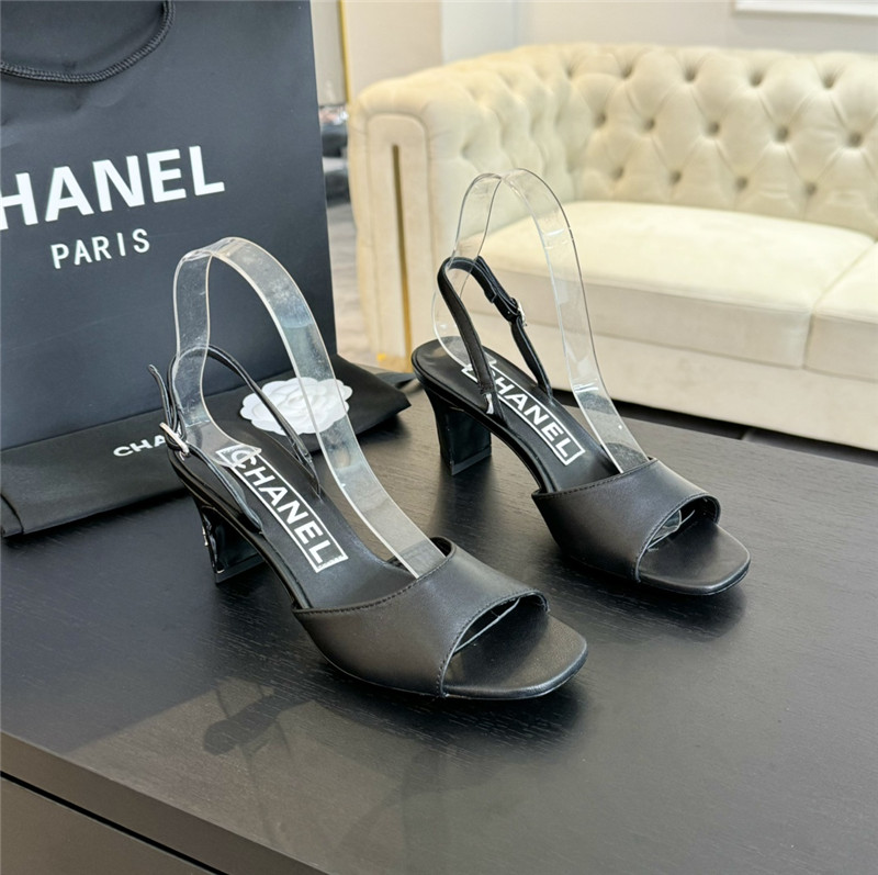Ch**el black leather open toe slingback sandals