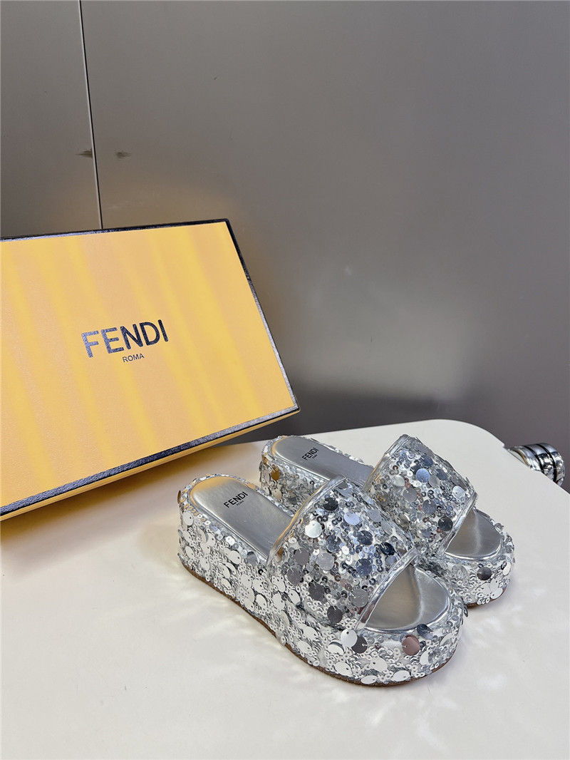 F**di silver glitter platform slides