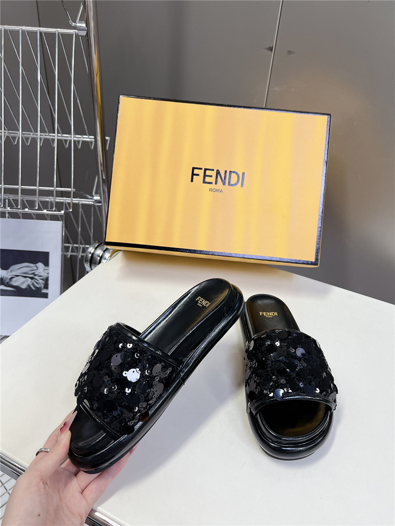 F**di black glitter rubber sole slides
