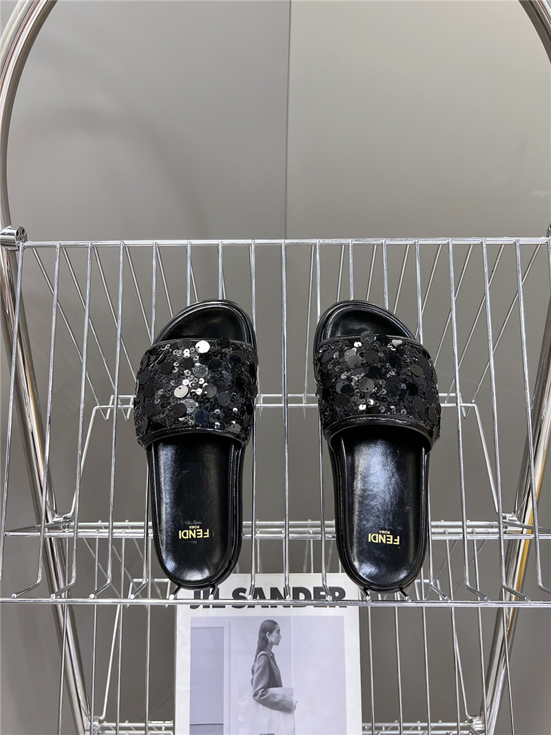 F**di black glitter rubber sole slides