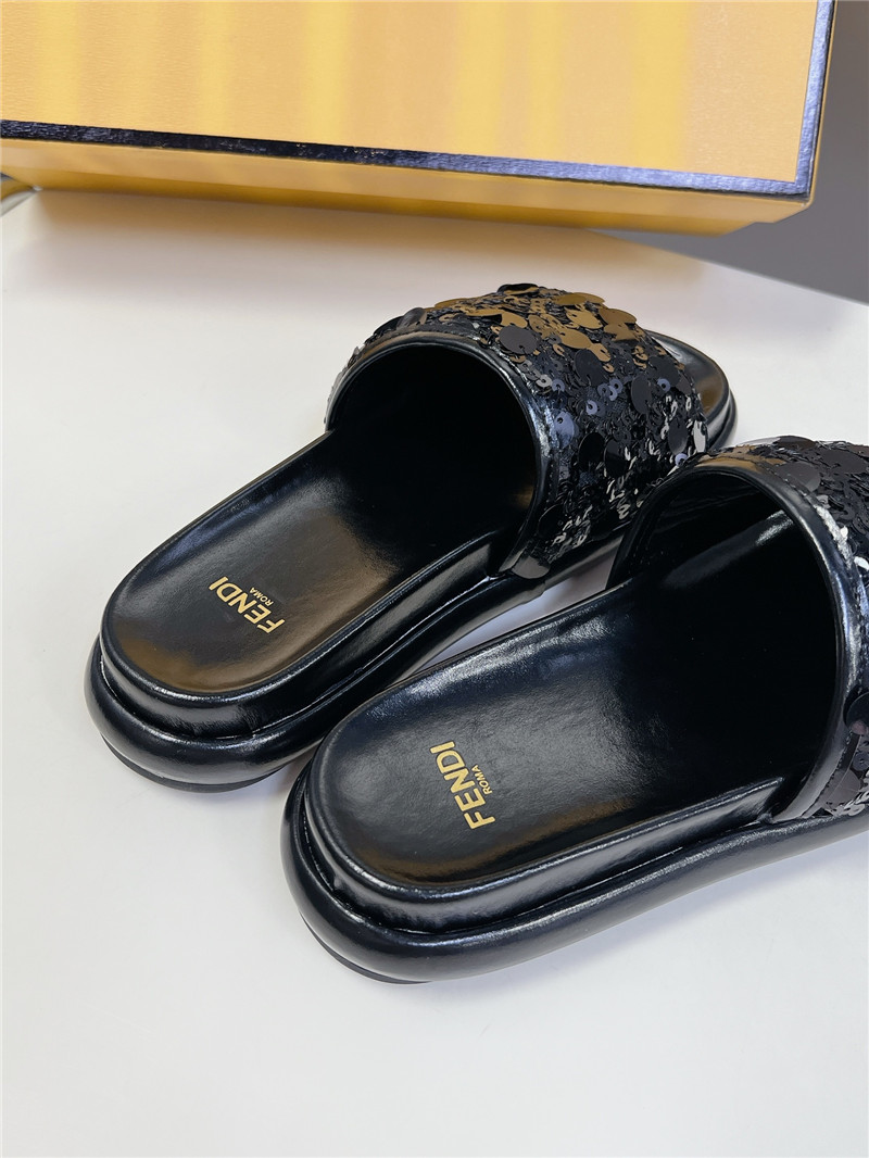 F**di black glitter rubber sole slides