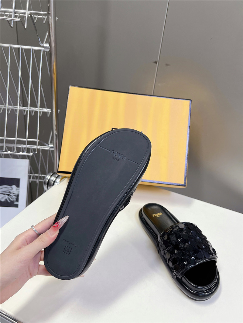 F**di black glitter rubber sole slides