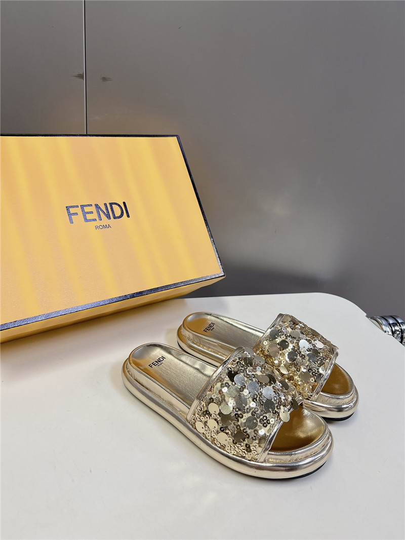 F**di gold glitter rubber sole slides