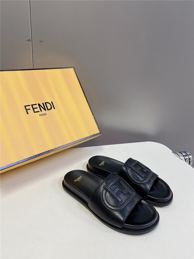 F**di ff baguette leather slides rubber black