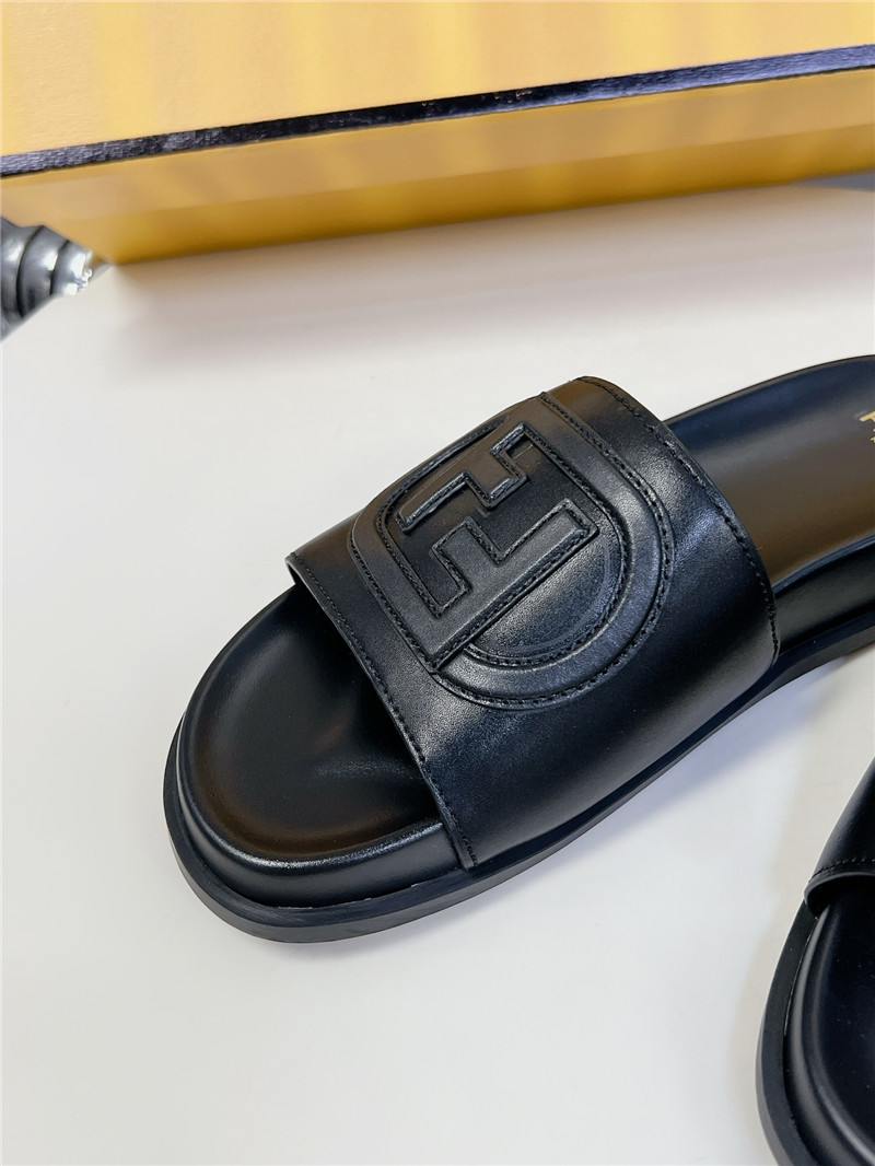 F**di ff baguette leather slides rubber black