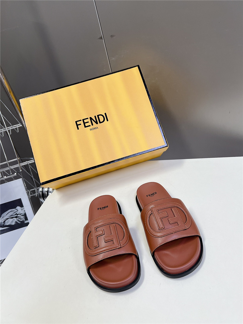 F**di ff baguette leather slides rubber brown