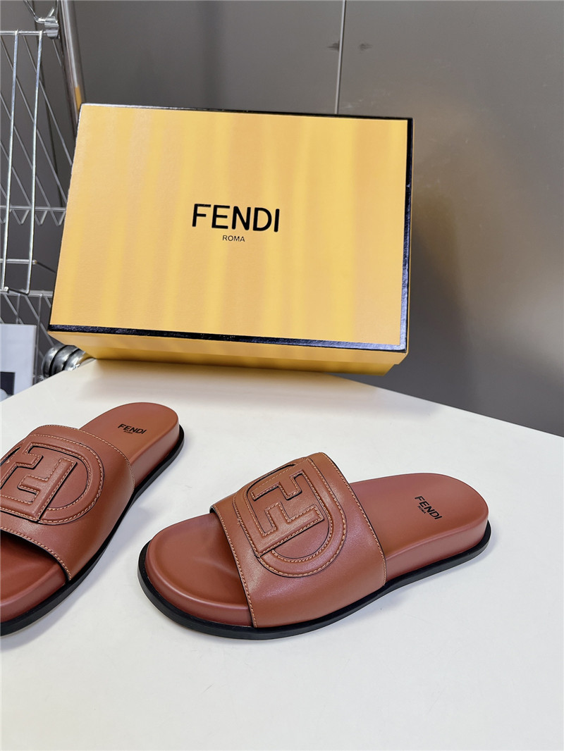 F**di ff baguette leather slides rubber brown