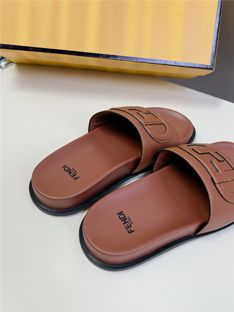 F**di ff baguette leather slides rubber brown