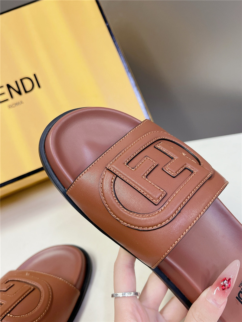 F**di ff baguette leather slides rubber brown