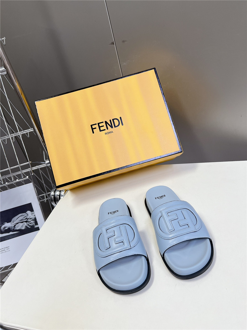 F**di ff baguette leather slides rubber blue