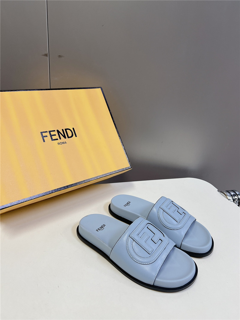 F**di ff baguette leather slides rubber blue