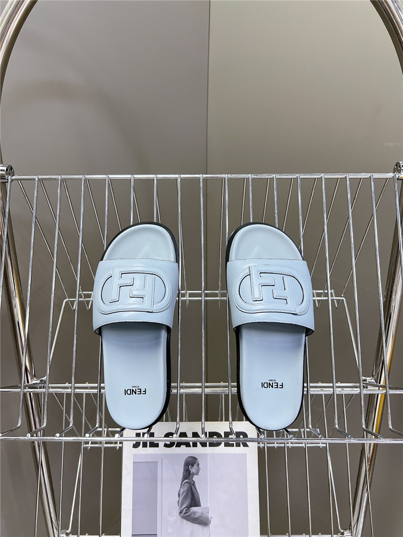 F**di ff baguette leather slides rubber blue