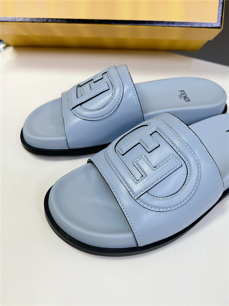 F**di ff baguette leather slides rubber blue