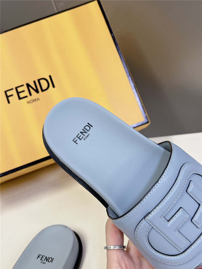 F**di ff baguette leather slides rubber blue