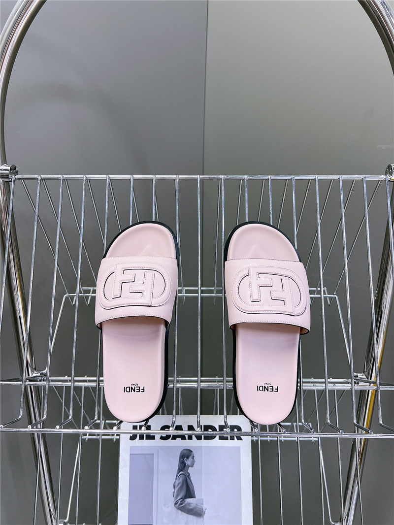 F**di ff baguette leather slides rubber pink