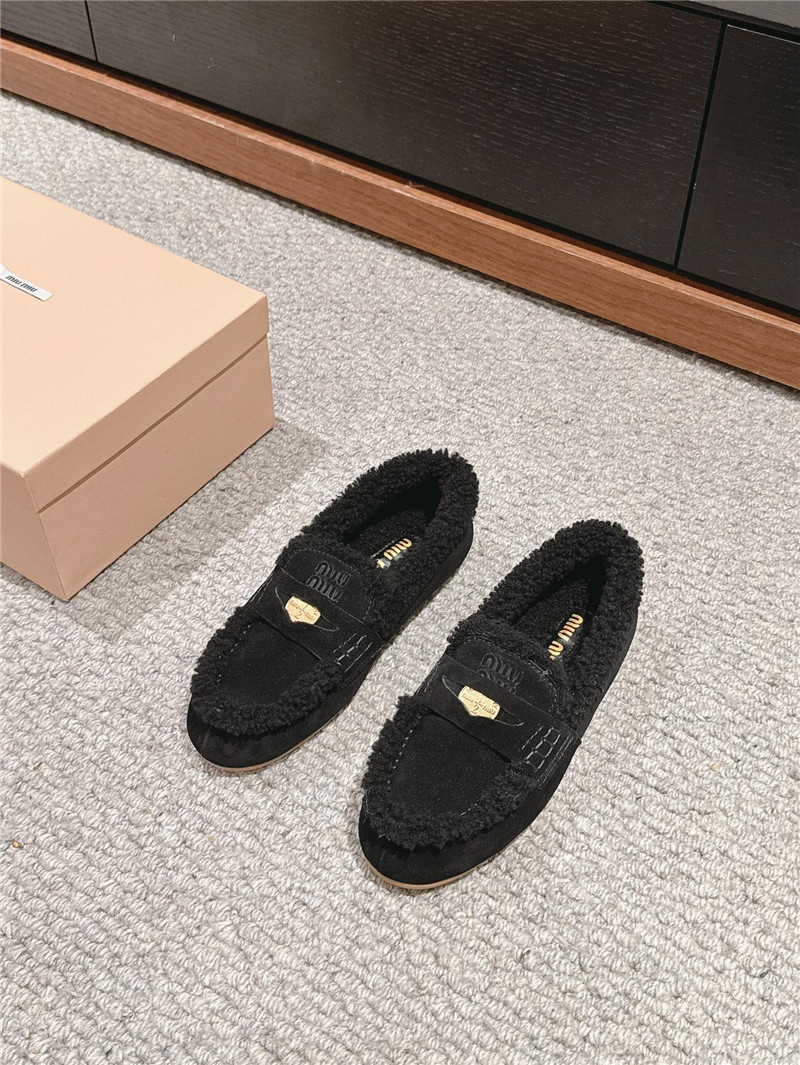 Miu Miu Shearling Black Suede Driving Shoes